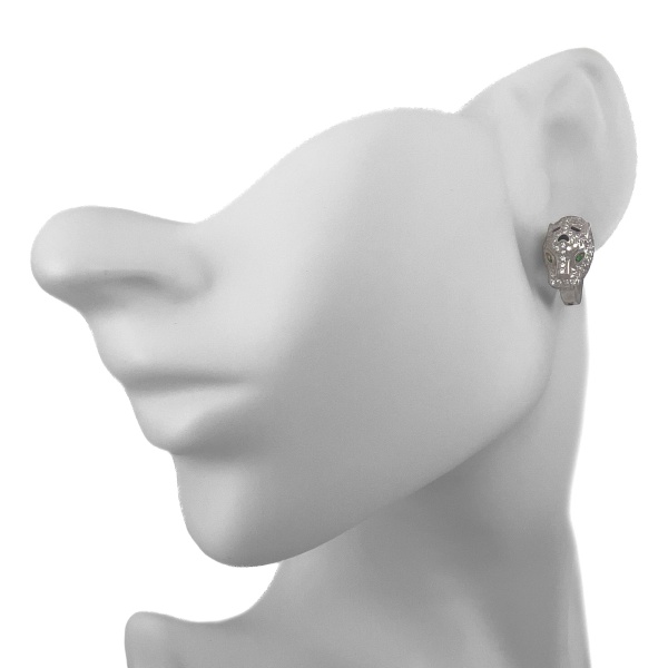 Серьги из серебра в виде головы пантеры с цирконом и эмалью