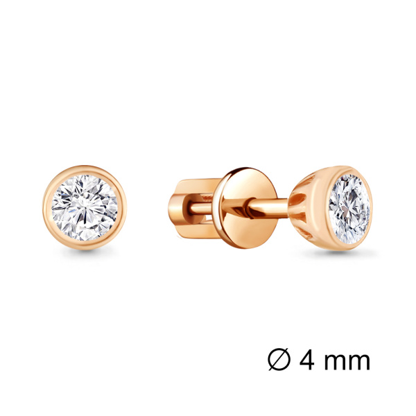 Серьги пусеты из красного золота с фианитами