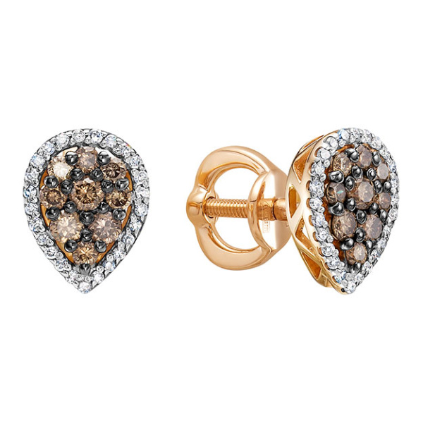 Серьги пусеты из красного золота с бриллиантами