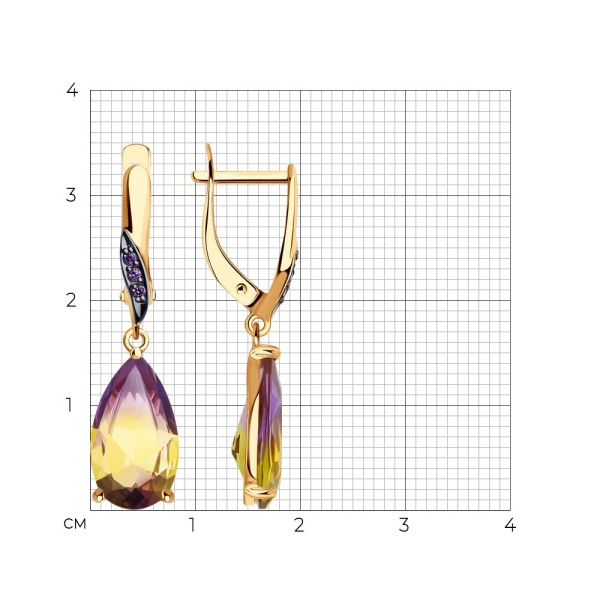 Серьги из красного золота с ситаллами и фианитами