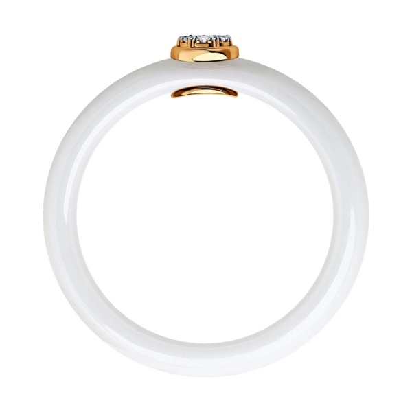 Кольцо из белой керамики с красным золотом и бриллиантами