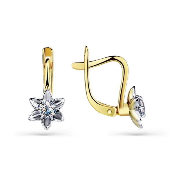 Серьги из комбинированного золота с фианитами