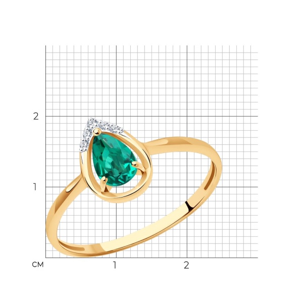 Кольцо из красного золота с гидротермальным изумрудом и бриллиантами