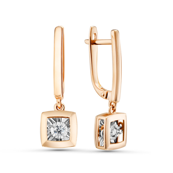 Серьги из красного золота с танцующим бриллиантом