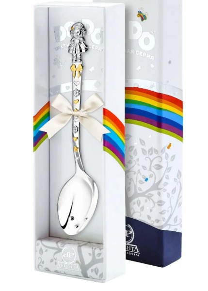 Ложка детская из серебра «Кукла с бантами»