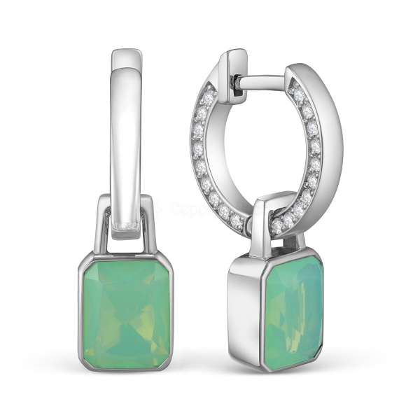 Серьги из серебра с лунным камнем и цирконами