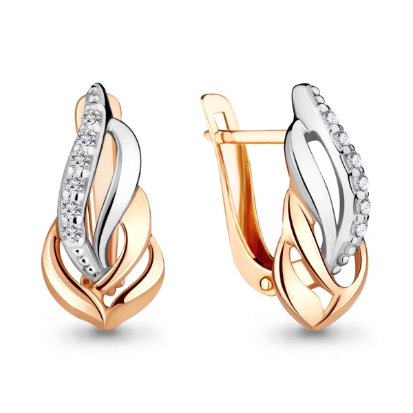 Серьги из комбинированного золота с фианитами