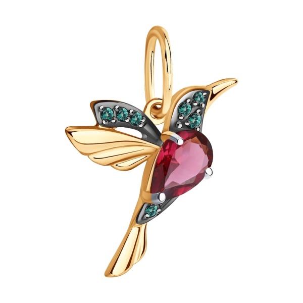Подвеска из красного золота с родолитом и фианитами