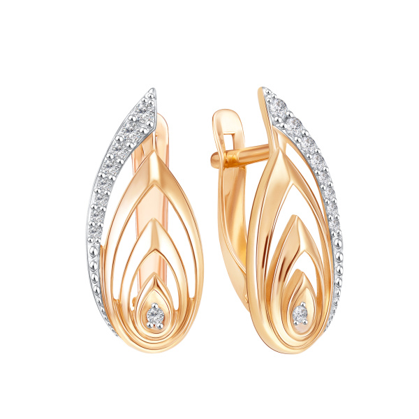 Серьги из красного золота с фианитами