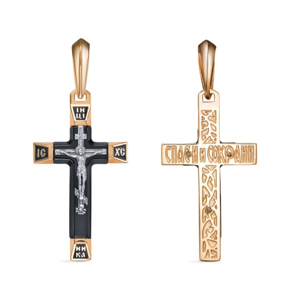 Крестик христианский из красного золота с агатом