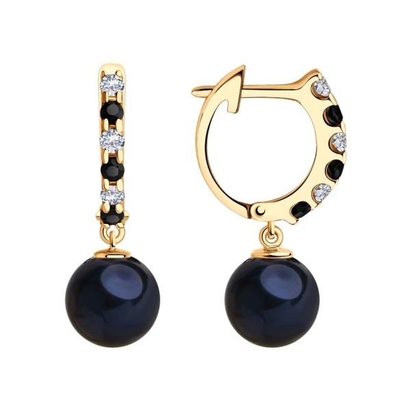 Серьги из красного золота с жемчугом и фианитами