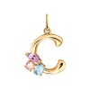 Подвеска «Буква С» из красного золота с аметистом, ситаллом и топазом