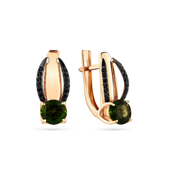 Серьги из красного золота с турмалином и фианитами