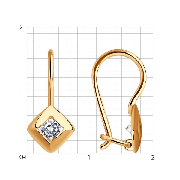 Серьги из красного золота 585 пробы с фианитами