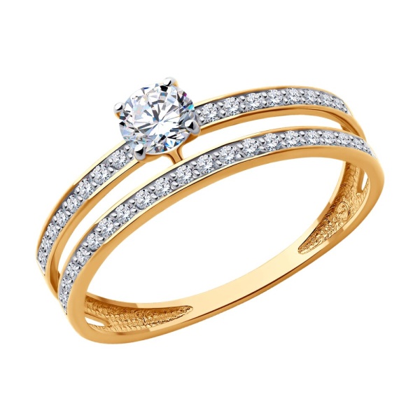 Кольцо из красного золота с фианитами