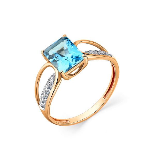 Кольцо из красного золота с топазом и фианитами