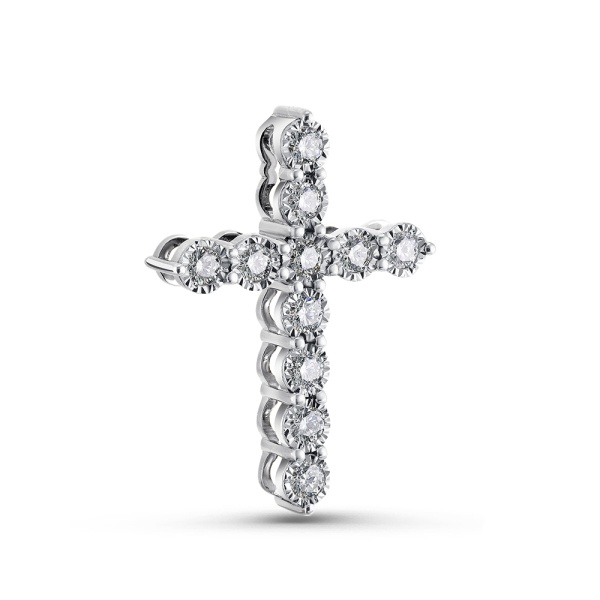 Декоративный крестик из белого золота с бриллиантами