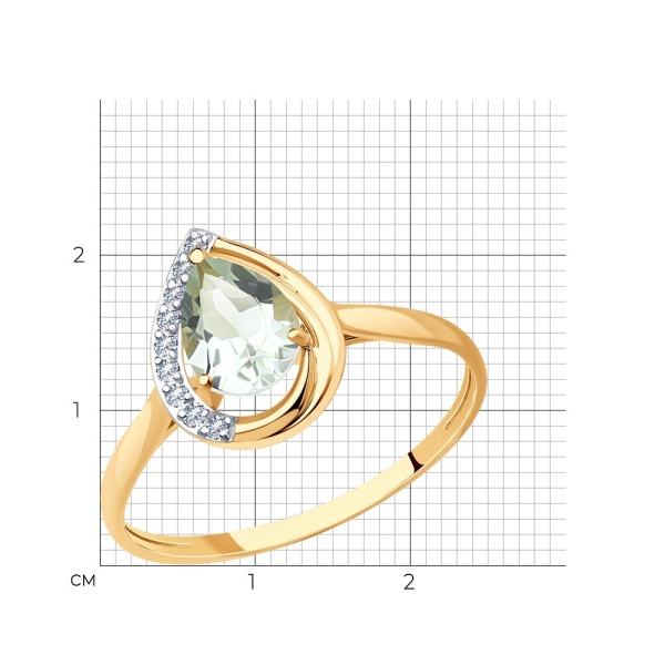 Кольцо из красного золота с празиолитом и фианитами