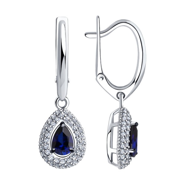 Серьги из белого золота с бриллиантами и сапфирами