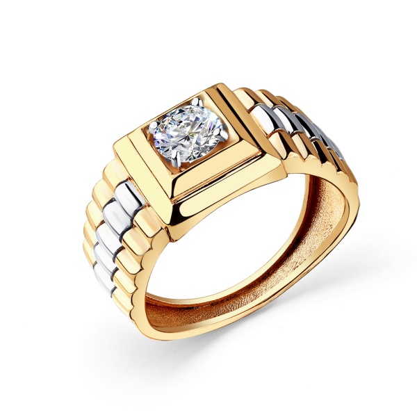 Печатка из комбинированного золота с фианитом