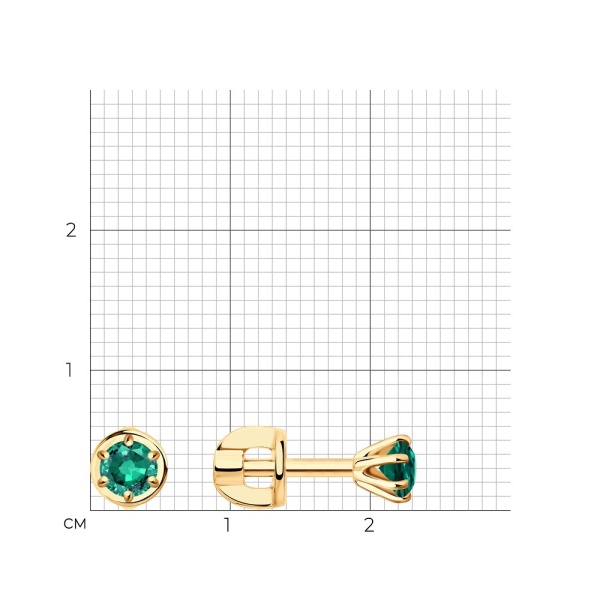 Серьги пусеты из красного золота с изумрудами