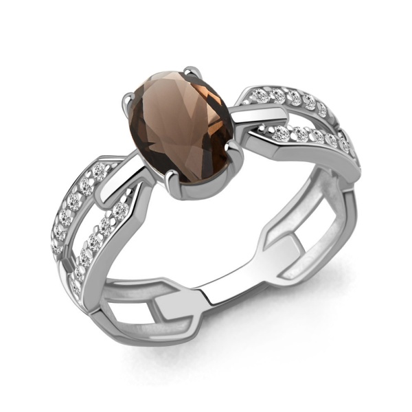 Кольцо из серебра с раухтопазом и фианитами