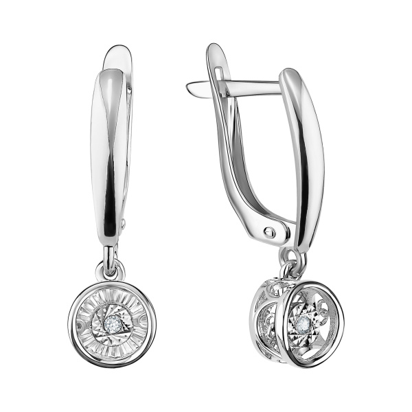 Серьги из белого золота с танцующим бриллиантом
