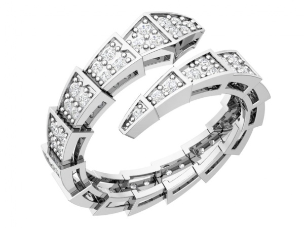 Кольцо из серебра с фианитами в форме змеи