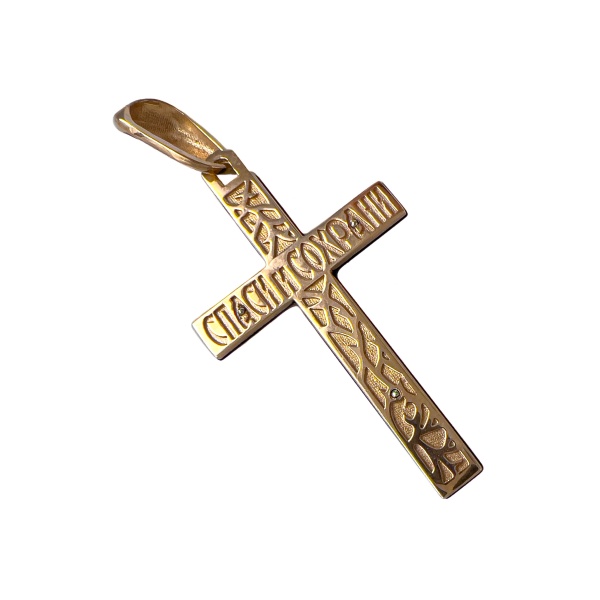 Крестик православный из красного золота с агатом
