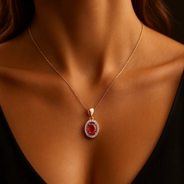 Подвеска из красного золота с рубином и бриллиантами