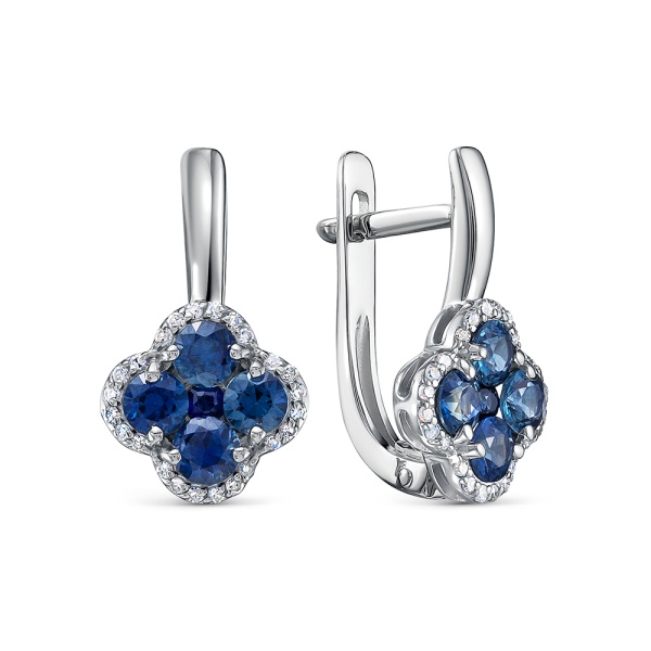 Серьги из белого золота с бриллиантами и сапфирами