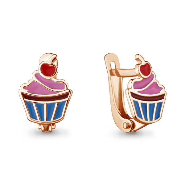 Серьги «Кексики» из красного золота 585 пробы с эмалью