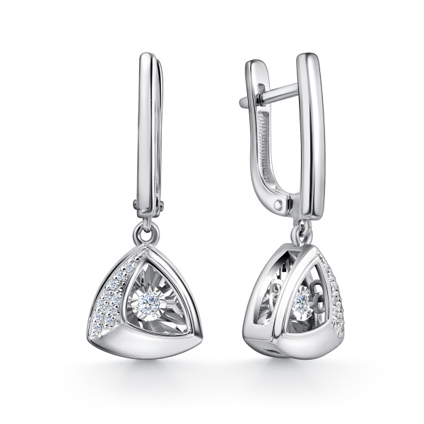 Серьги из белого золота с танцующим бриллиантом