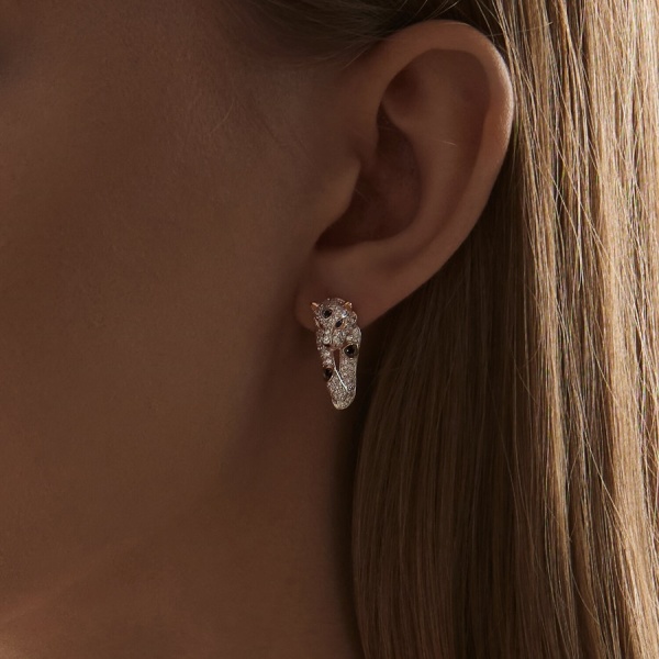 Серьги из красного золота с корундами, фианитами и шпинелью