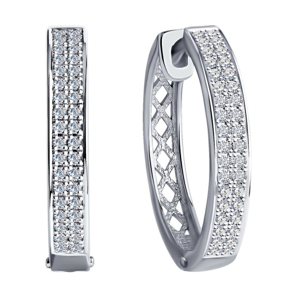 Серьги конго из белого золота с бриллиантами