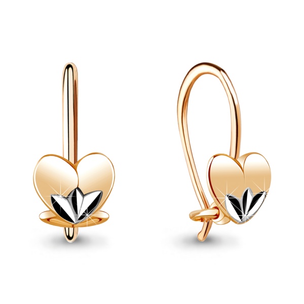 Серьги «Сердечки» из красного золота 585 пробы
