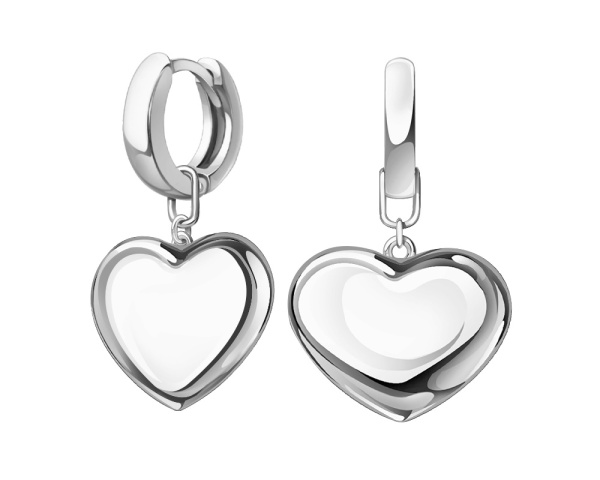Серьги конго из серебра с подвесками в форме сердца