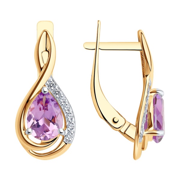 Серьги из красного золота с аметистами и фианитами