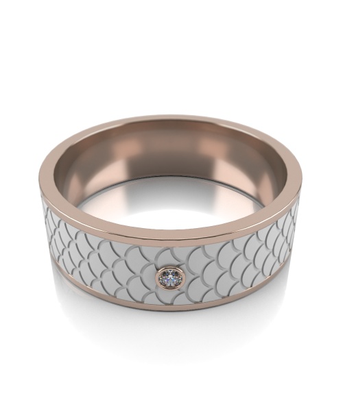 Обручальное кольцо из красного золота с белой керамикой и бриллиантом