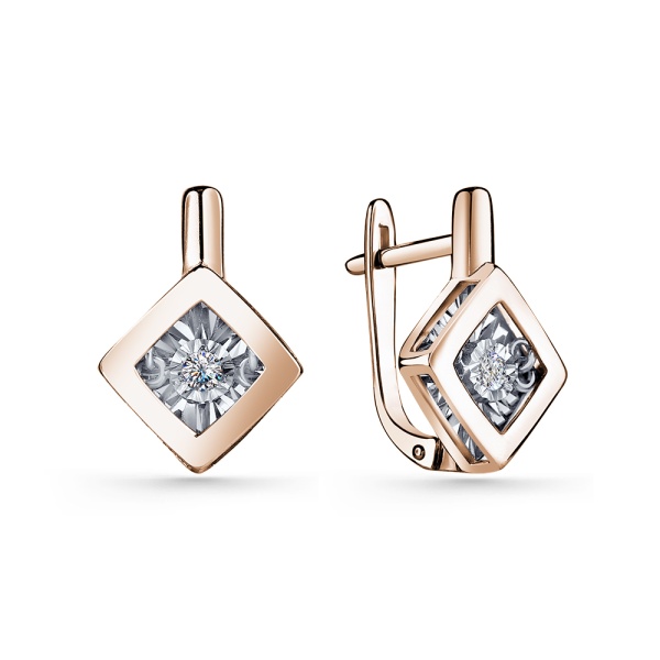 Серьги из красного золота с танцующим бриллиантом