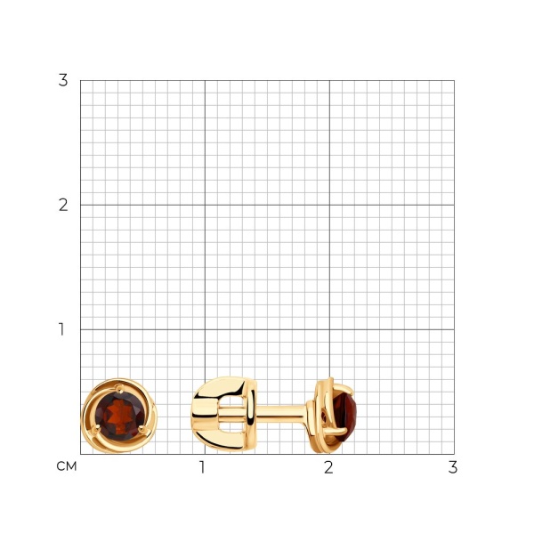 Серьги пусеты из красного золота с гранатами