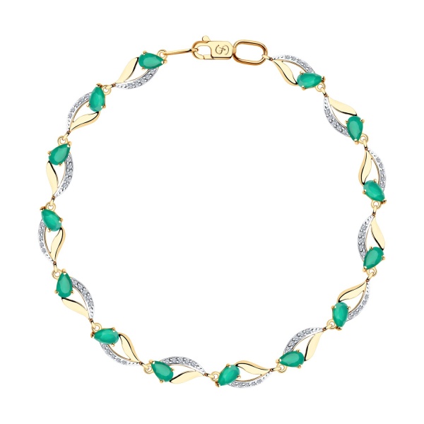 Браслет из красного золота с агатами и фианитами