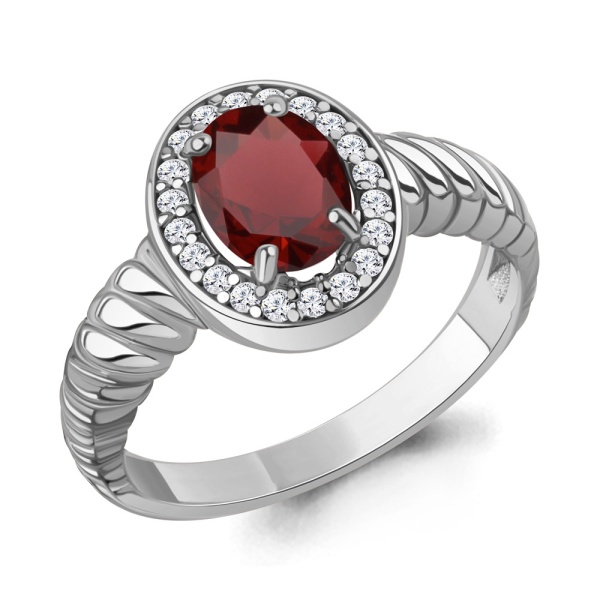 Кольцо из серебра с гранатом и фианитами