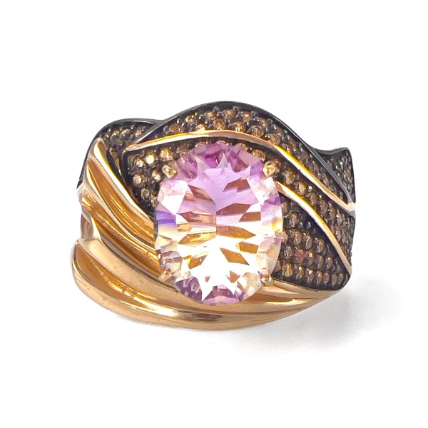 Кольцо из красного золота 585 пробы с аметрином и фианитами