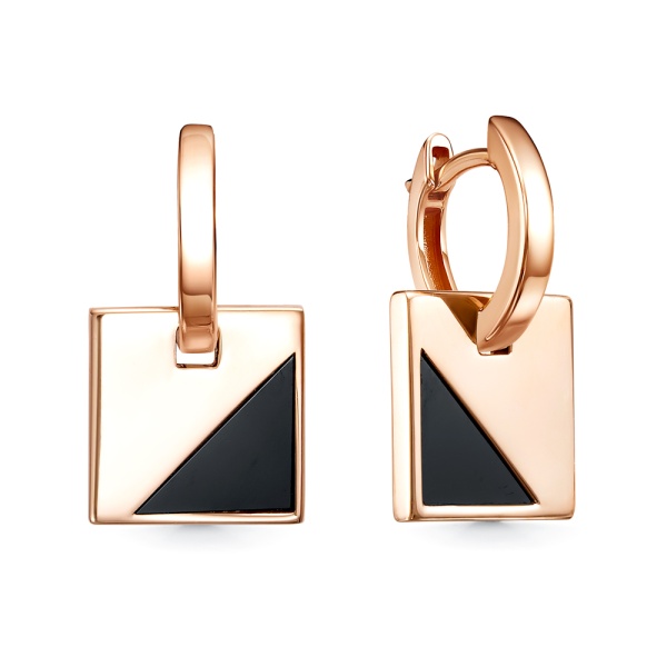 Серьги из красного золота с ониксом