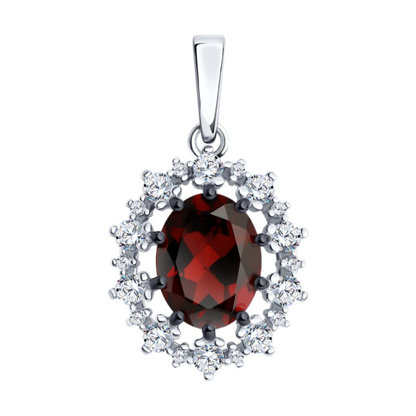 Подвеска из серебра с гранатом и фианитами