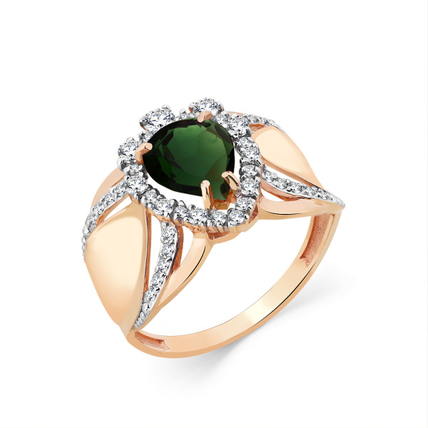 Кольцо из красного золота с турмалином и фианитами