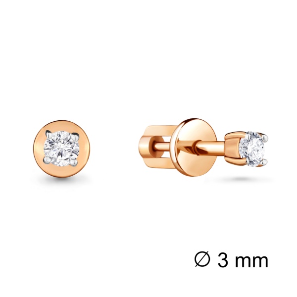 Серьги пусеты из красного золота с фианитами