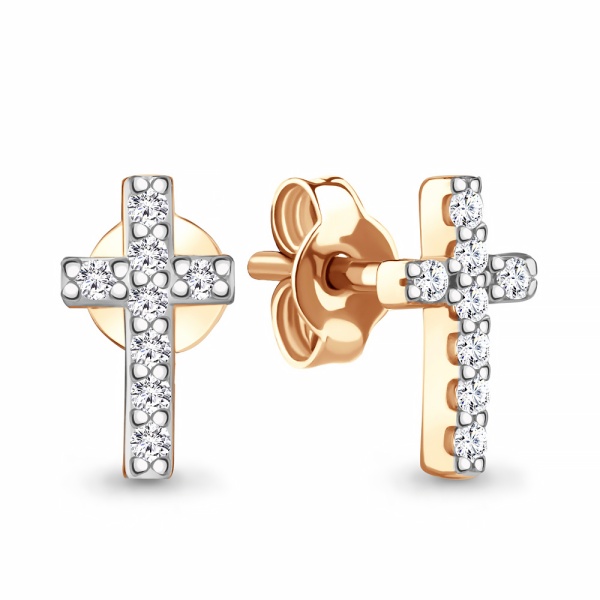 Серьги-пусеты из красного золота с фианитами