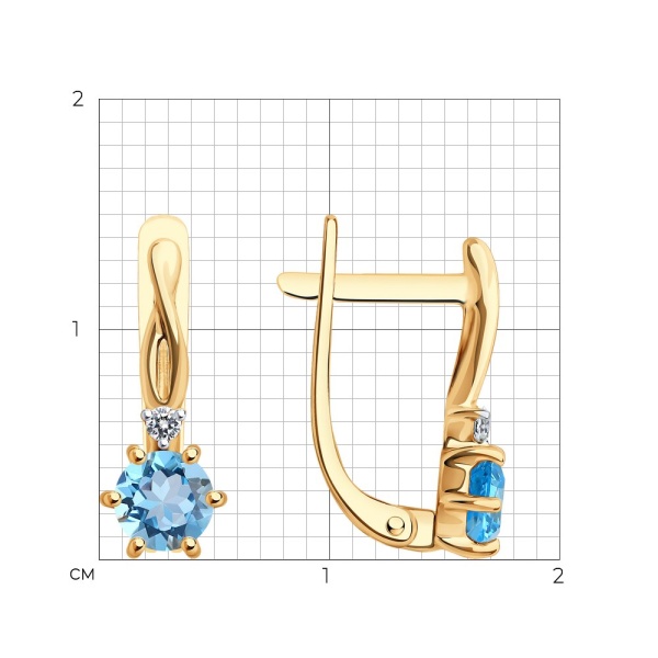Серьги из красного золота с топазами и фианитами